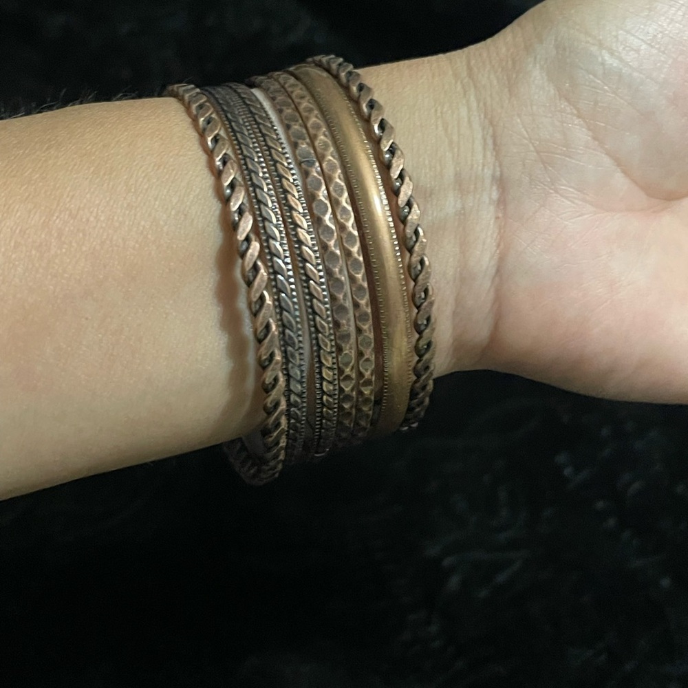 Classic Copper-Tone Multi-Texture Bangle Set - Women Jewelry